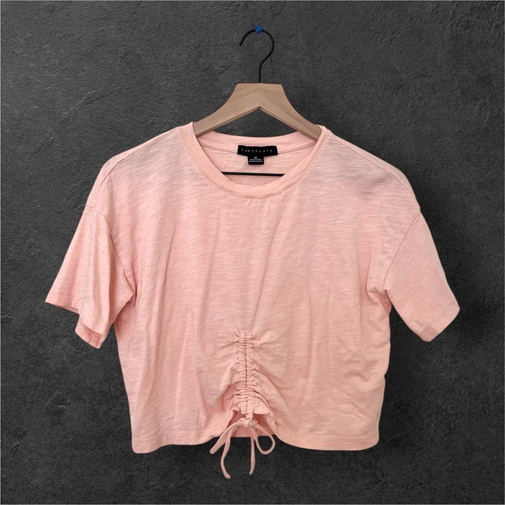 Anthropologie Sanctuary Pastel Pink Ruched Drawstring Crop Top XS - Picture 2 of 7